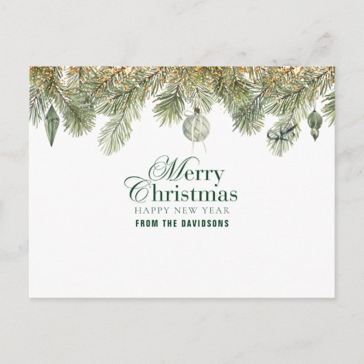 Groene dennentak met kerstversieringen briefkaart (Voorkant)