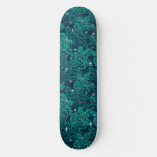 Groene Dennentakken Met Witte Sneeuwvlokken Skateboard