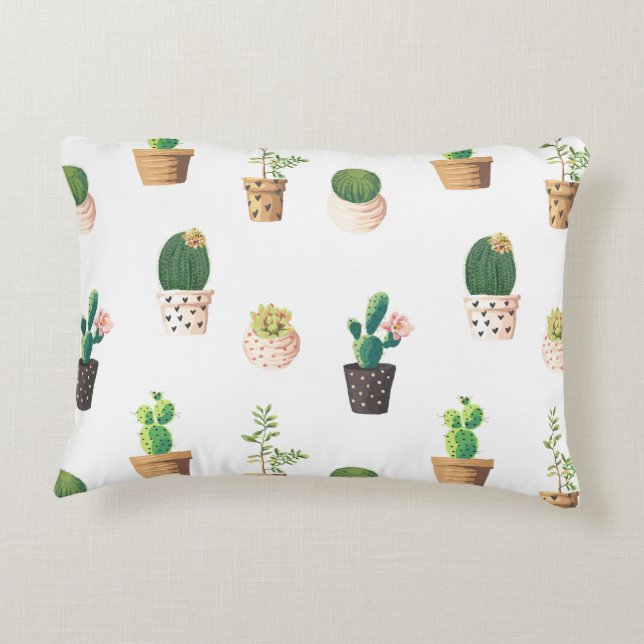Groene Dessrt Succulent Cactus in Pots Accent Kussen (Achterkant)