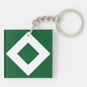 Groene diamant, blauwe witte rand sleutelhanger