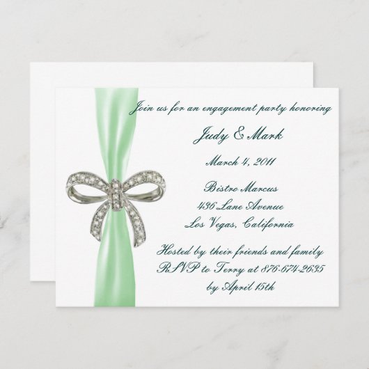 Groene Diamant Bow Verlovingsfeest Uitnodiging (Voorkant / Achterkant)