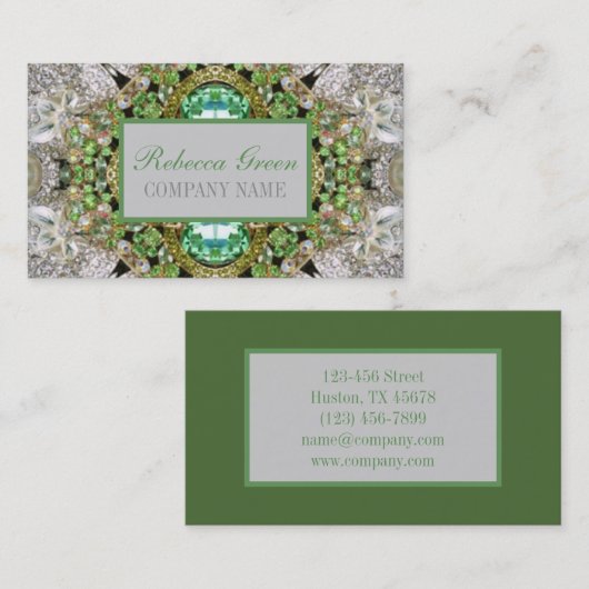 Groene Diamant mode Girly Strass Visitekaartje (Voorkant / Achterkant)