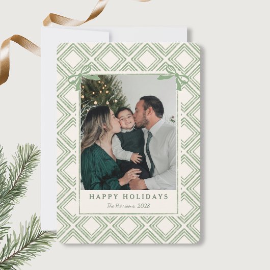 Groene diamantpatroon vakantiekaart voor preppy ty