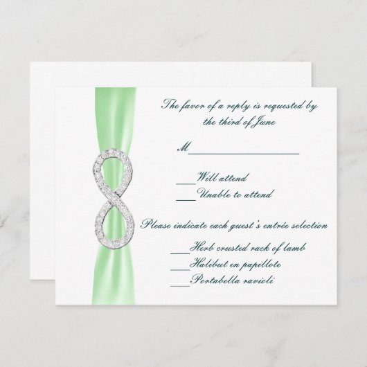 Groene Diamond Infinity Bruiloft Respons Kaart (Voorkant / Achterkant)