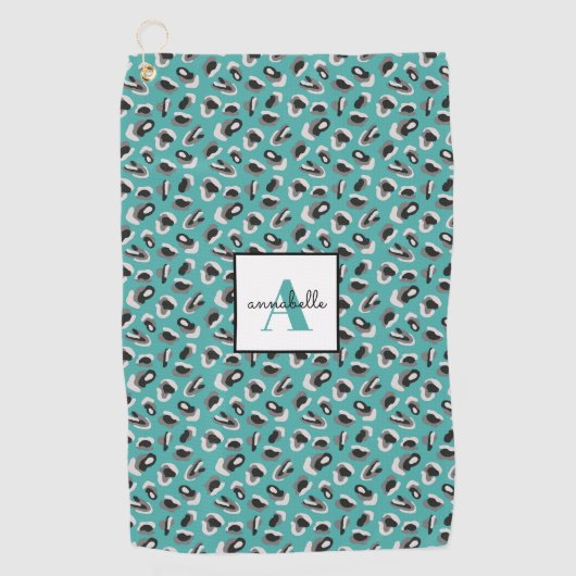 Groene dierenprint monogram golfhanddoek (Voorkant)