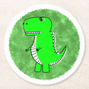 Groene Dino Waterverf Baby shower Ronde Kartonnen Onderzetter