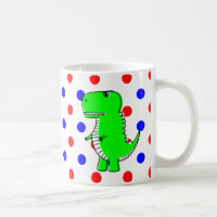 Groene Dinosaur Red Blue Polka Dots Coffee Mok
