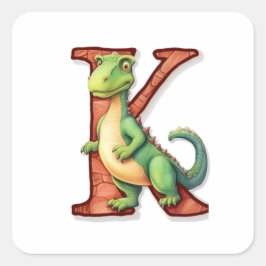 Groene Dinosaurus en de letter K Vierkante Sticker