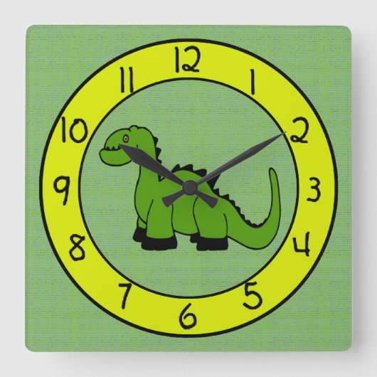 Groene Dinosaurus Muur Klok voor Kinderen (Voorkant)