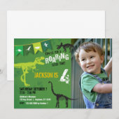 Groene Dinosaurus Roaring Boys Verjaardag Uitnodig Kaart (Voorkant / Achterkant)