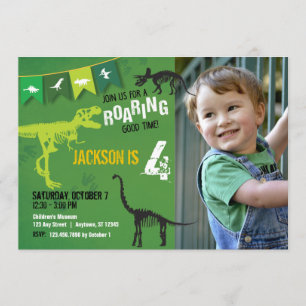 Groene Dinosaurus Roaring Boys Verjaardag Uitnodig Kaart