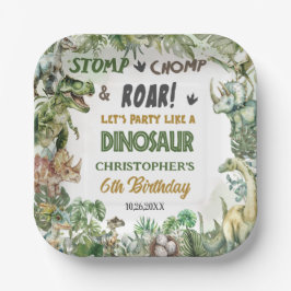 Groene Dinosaurussen Jurassic Boy Verjaardagsfeest Papieren Bordje
