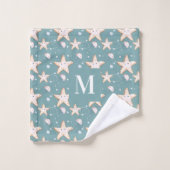 Groene donkercyaanmonogram van stervis bad handdoek (Wasdoekje)