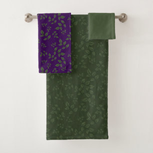 Groene donkergroene paarse groene patroonbladeren bad handdoek