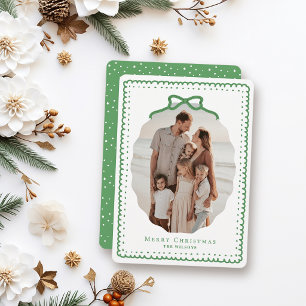 Groene Doodle Lijsten & Strik Foto Kerstmis Feestdagenkaart