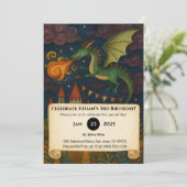 Groene Draak Ademt Vuur Over Kasteel Verjaardag Kaart (Staand voorkant)