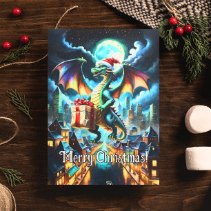 Groene Draak Brengt Kerstcadeaus Briefkaart