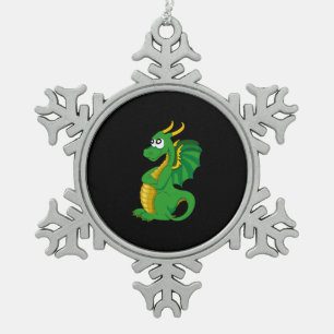 Groene draak cartoon tin sneeuwvlok ornament