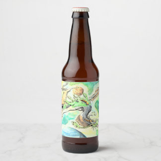 Groene draak drijven op het licht van de sterren bier etiket
