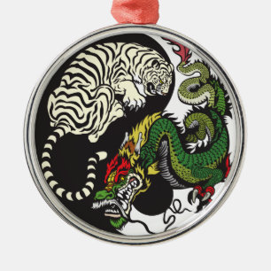 groene draak en witte tijger yin yang symbool metalen ornament