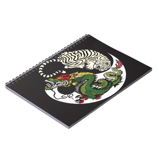 groene draak en witte tijger yin yang symbool notitieboek (Linkerzijde)