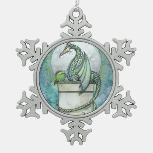 Groene Draak Fantasie Kunst Tin Sneeuwvlok Ornament