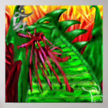 Groene Draak in Vlammen Fantasie Kunst