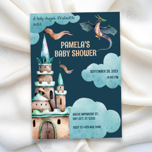 Groene Draak kasteel baby shower Kaart