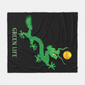 Groene Draak met Gouden Zonnebal op Zwart Fleece Deken (Voorkant (Horizontaal))