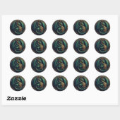 Groene draak met schild ronde sticker (Vel)