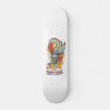 Groene draak op een gevlamend Lotus Skateboard
