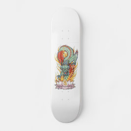 Groene draak op een gevlamend Lotus Skateboard