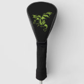 Groene draak op zwart golfheadcover (Voorkant)
