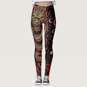 Groene Draak, Rode Roos Tattoo, Woeste Fantasie Leggings
