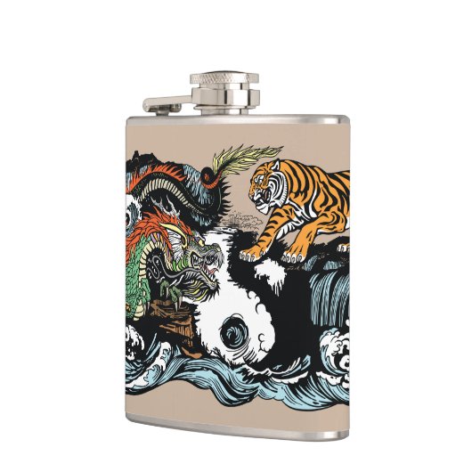 Groene draak tegen tijger heupfles (Links)