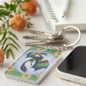 Groene draak van de Natuur Fantasy Art Sleutelhanger (Voorkant Rechts)