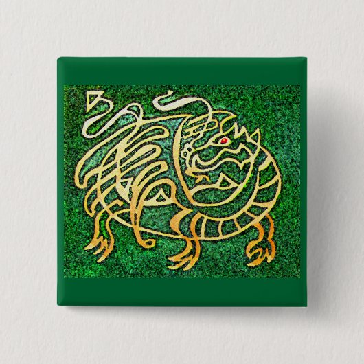 Groene draak vierkante button 5,1 cm (Voorkant)
