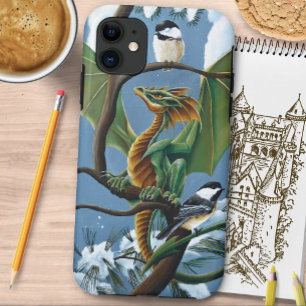 Groene Dragon Chickadees Winter iPhone 11 Hoesje
