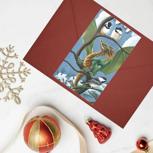 Groene Dragon Chickadees Winter Rechthoekige Sticker