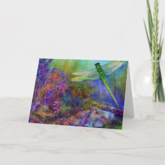 Groene Dragonfly Flower Garden Art Kaart