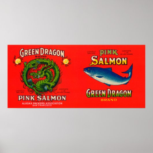Groene drakenmerk en zalmlabel poster (Voorkant)