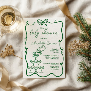 Groene Drinken Toren Coquette Strik Baby Shower Kaart