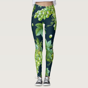 Groene druif: Waterverf donker patroon Leggings