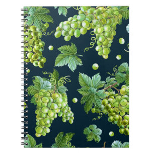 Groene druif: Waterverf donker patroon Notitieboek