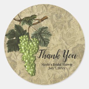Groene druiven rustieke elegante huwelijksfeest fa ronde sticker