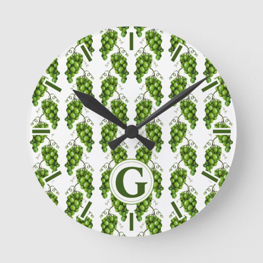 Groene druiven wandklok ronde klok (Voorkant)