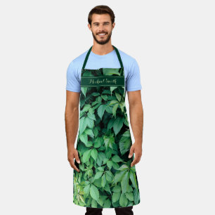 Groene druivenbladeren Monogram Naam Schort