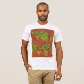 Groene druivenrankenpatroon op rustiek hout t-shirt (Voorkant volledig)