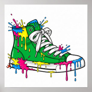 Groene Druppelende Verf Sneaker Poster