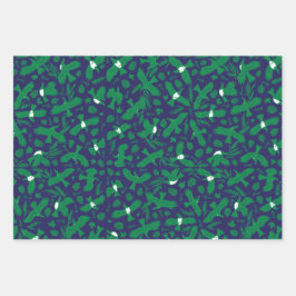 Groene duiven op blauw inpakpapier vel